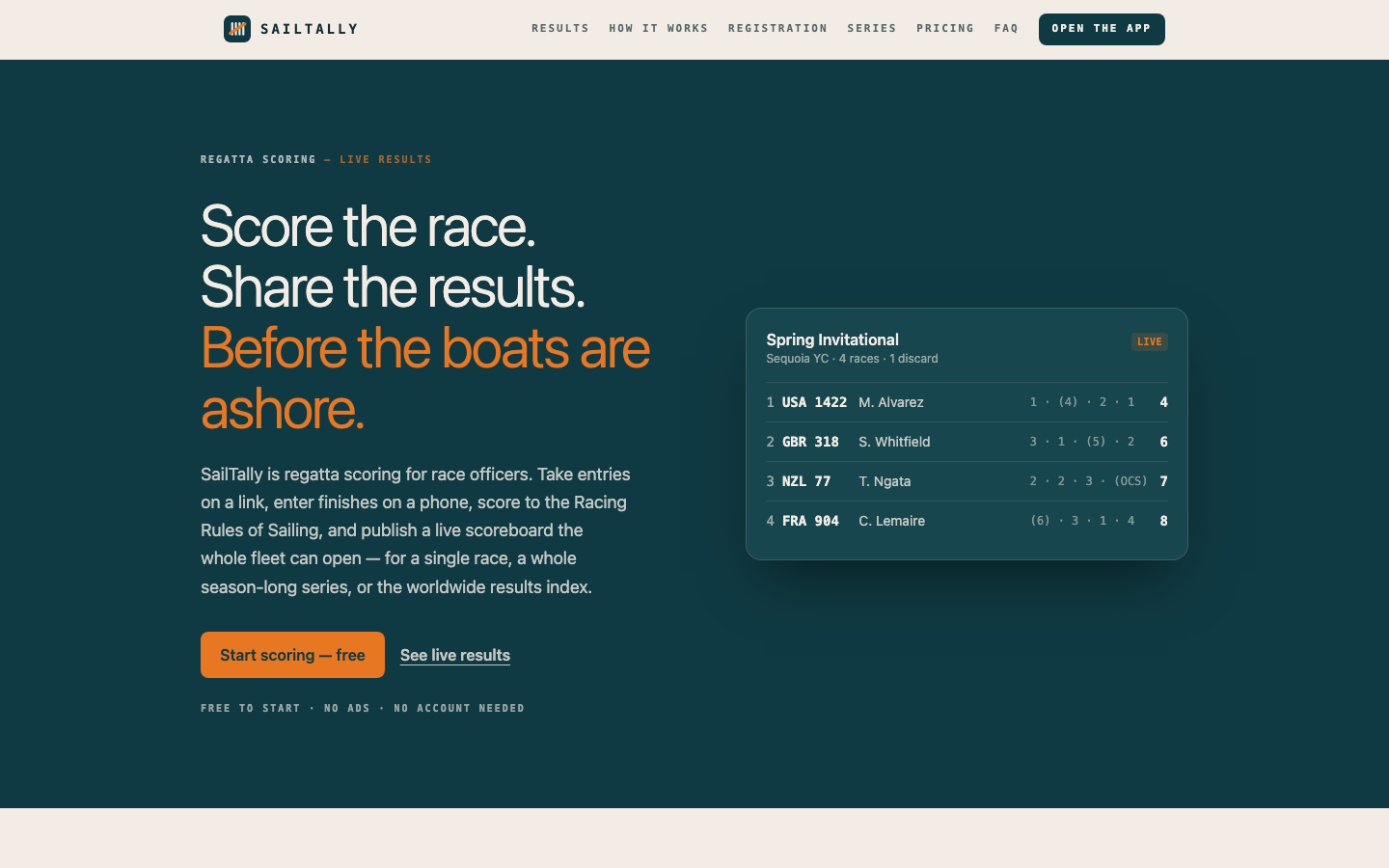 sailtally.app — regatta scoring and live results